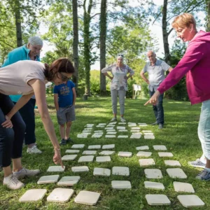 une famille joue au memory XXL d'Au Grand Air