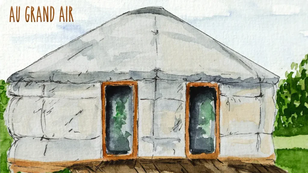 la yourte d'au grand air peinte à l'aquarelle par l'artiste Harmonie Jamet (Soleïa)
